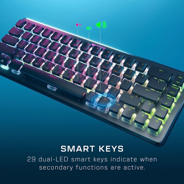 Alt view image 6 of 7 - Vulcan II Mini Air 65% Optical Mechanical Gaming Keyboard, Full Wireless and Bluetooth Capabilities, Customizable RGB Illumination, Button Duplicator, On-Board Profiles, Aluminum Plate Black