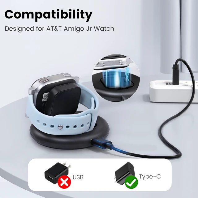 Alt view image 2 of 6 - Compatible with AT&T Amigo Jr Watch Charger, Foldable Magnetic Charger Stand Dock with 3.12ft Type-C to Type-C Cable (Black-2)