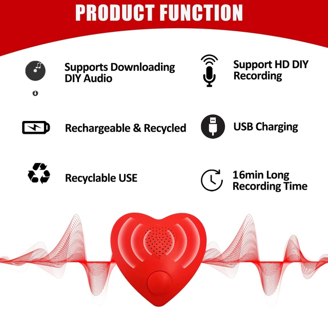 Alt view image 6 of 7 - Voice Recorder, 16min Sound Recorder for Stuffed Animals,Personal Voice Message Recordable Chips Module for Christmas Valentine's Day Plush Toy & DIY Creative Sound Gifts for Boys, Girls (Red)