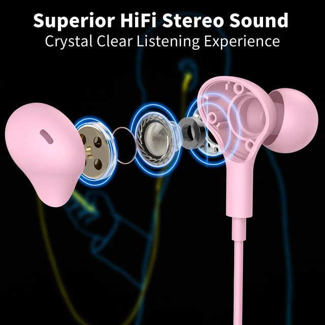 Alt view image 2 of 7 - USB Headphones with Mic for Laptop PC, 7.5ft Magnetic Wired Earbuds Pink Noise Isolation in-Ear Earphones with Mute Volume Control Stereo Bass for Dell/HP/Acer/Chromebook/Desktop/Zoom Meeting/School