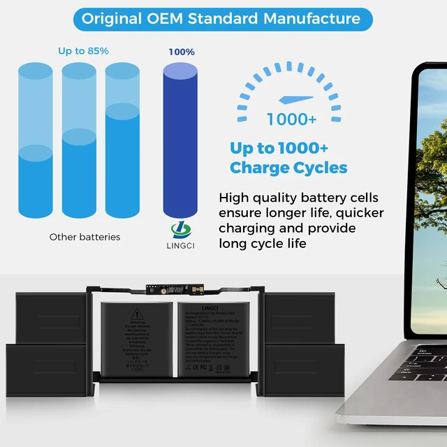 Alt view image 2 of 7 - A2113 Battery,A2141 Battery Replacement for MacBook Pro 16 Inch A2141 Retina Series (Year 2019 2020) EMC 3347(Upgraded High Performance 8790mAh 11.36V 98.8Wh)