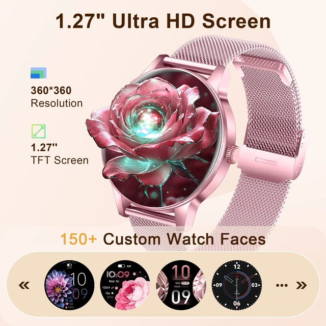 Alt view image 3 of 7 - Smart Watches for Women (iPhone/Android), 3 Bands, 1.27" HD Round Fitness Watch Make and Answer Calls, IP68 Waterproof, Heart Rate/Sleep Monitor, 110+ Sports Modes, Lightweight,Pink