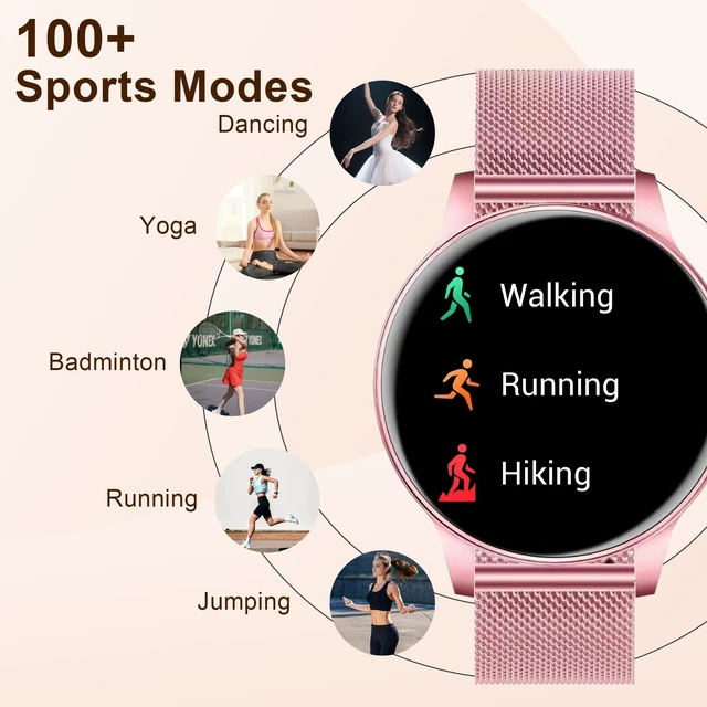 Alt view image 5 of 7 - Smart Watches for Women (iPhone/Android), 3 Bands, 1.27" HD Round Fitness Watch Make and Answer Calls, IP68 Waterproof, Heart Rate/Sleep Monitor, 110+ Sports Modes, Lightweight,Pink