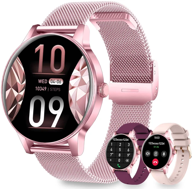 Main image of Smart Watches for Women (iPhone/Android), 3 Bands, 1.27" HD Round Fitness Watch Make and Answer Calls, IP68 Waterproof, Heart Rate/Sleep Monitor, 110+ Sports Modes, Lightweight,Pink