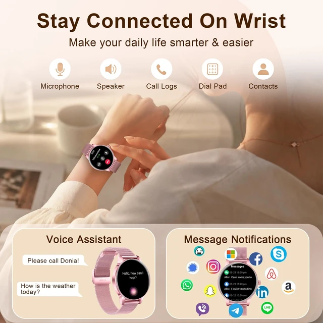 Alt view image 2 of 7 - Smart Watches for Women (iPhone/Android), 3 Bands, 1.27" HD Round Fitness Watch Make and Answer Calls, IP68 Waterproof, Heart Rate/Sleep Monitor, 110+ Sports Modes, Lightweight,Pink