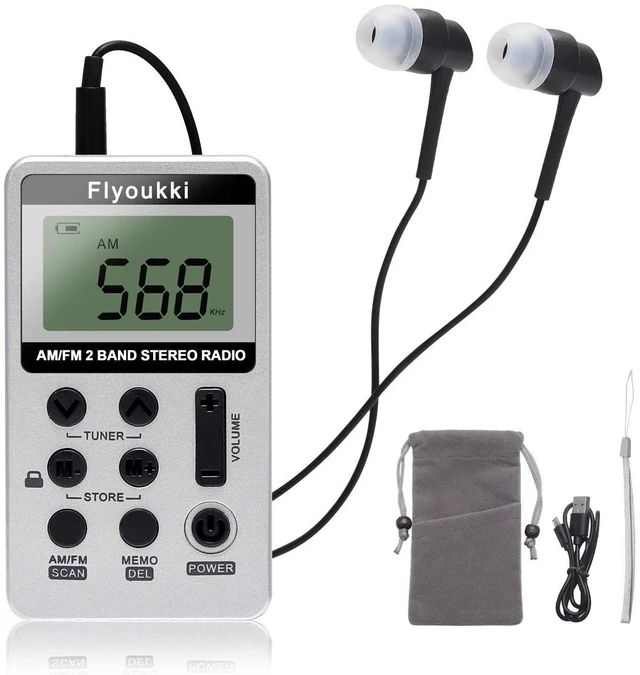 Main image of Pocket RadioSmall Personal Mini AM FM Portable Radios with Best Reception Digital Tuning Transistor RadiosEarphones, Lanyard and Rechargeable Battery for Walking Jogging Exercising (Silver)
