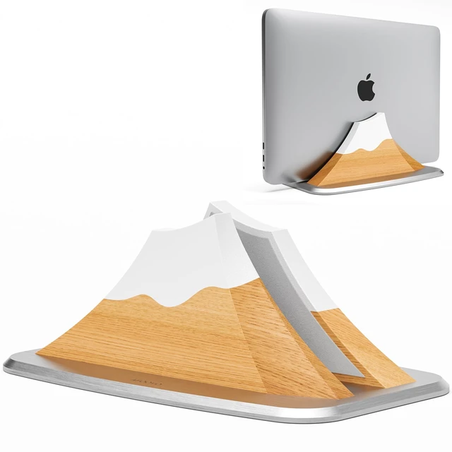 Main image of Vertical Laptop Stand - Snow Peak-Shaped Wooden Holder Dock Compatible with MacBook, Surface, Chromebook, Dell & More - Space-Saving Design for All Laptops