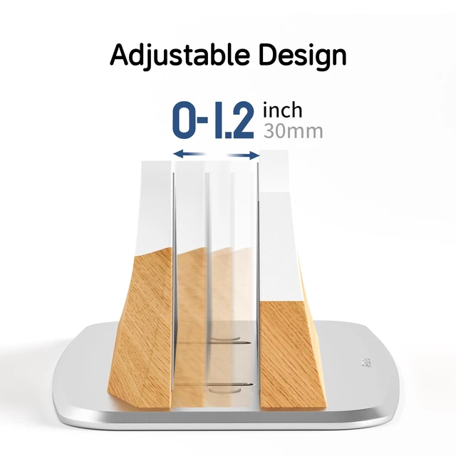 Alt view image 6 of 7 - Vertical Laptop Stand - Snow Peak-Shaped Wooden Holder Dock Compatible with MacBook, Surface, Chromebook, Dell & More - Space-Saving Design for All Laptops