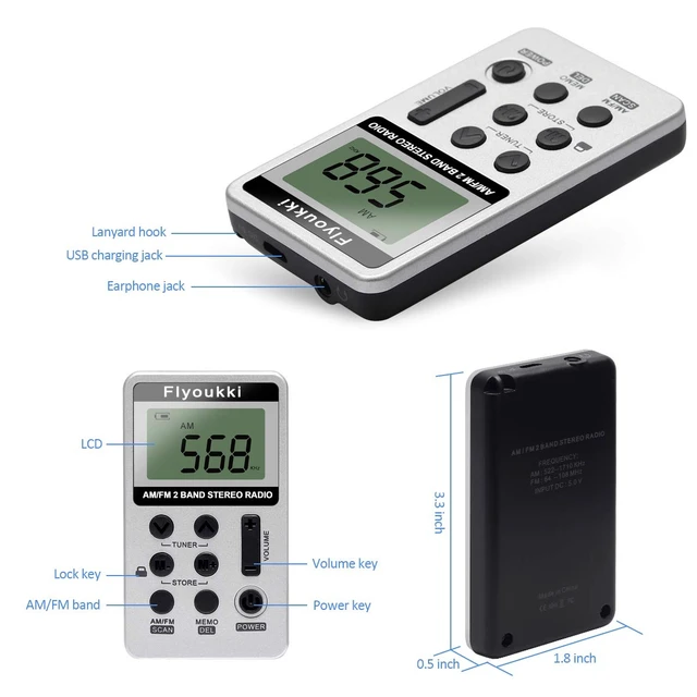 Alt view image 3 of 7 - Pocket RadioSmall Personal Mini AM FM Portable Radios with Best Reception Digital Tuning Transistor RadiosEarphones, Lanyard and Rechargeable Battery for Walking Jogging Exercising (Silver)