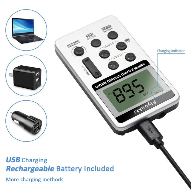 Alt view image 4 of 7 - Pocket RadioSmall Personal Mini AM FM Portable Radios with Best Reception Digital Tuning Transistor RadiosEarphones, Lanyard and Rechargeable Battery for Walking Jogging Exercising (Silver)