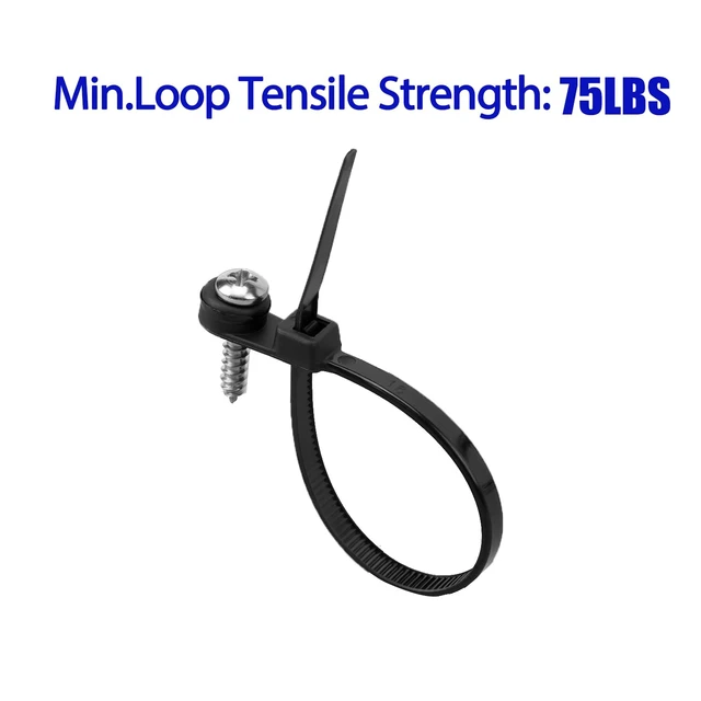 Alt view image 3 of 6 - 100 PCS Black Zip Ties with Screw Hole 12 Inch, 75 lbs Mountable head Cable Tie, Multipurpose Heavy Duty Nylon Zip Tie for Indoor & Outdoor Use