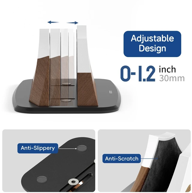 Alt view image 4 of 7 - Vertical Laptop Stand - Snow Peak-Shaped Wooden Holder Dock Compatible with MacBook, Surface, Chromebook, Dell & More - Space-Saving Design for All Laptops,Walnut Finish
