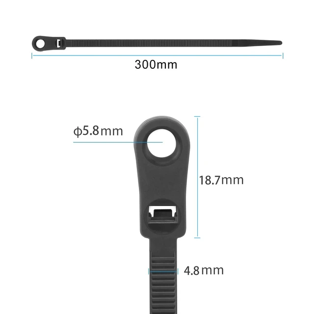 Alt view image 2 of 6 - 100 PCS Black Zip Ties with Screw Hole 12 Inch, 75 lbs Mountable head Cable Tie, Multipurpose Heavy Duty Nylon Zip Tie for Indoor & Outdoor Use