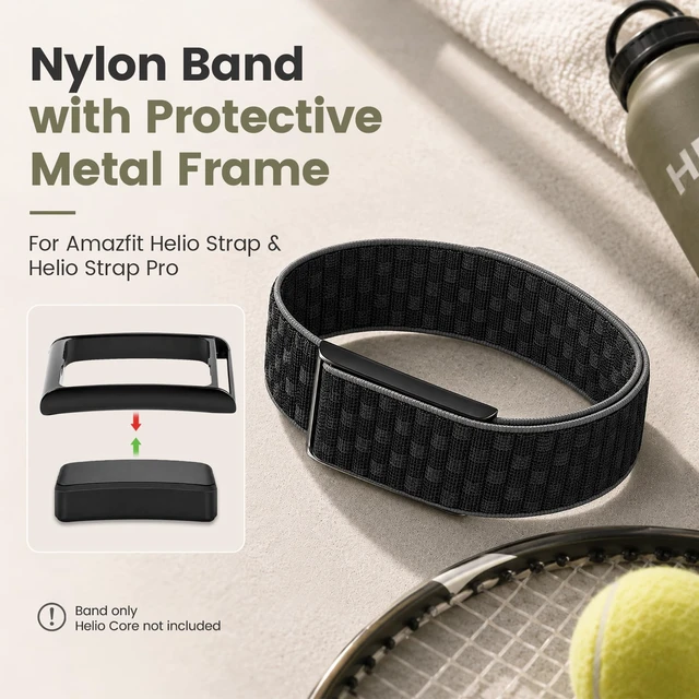 Alt view image 2 of 7 - Nylon Band Compatible with Amazfit Helio Strap and Helio Strap Pro Soft Breathable Sport Nylon, Adjustable Loop Fit, Metal Bumper Case, Overlay Covered Design
