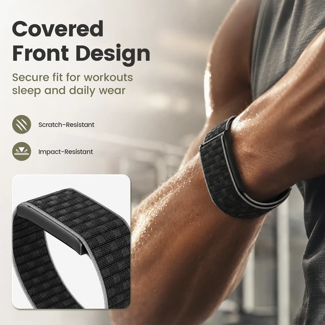 Alt view image 3 of 7 - Nylon Band Compatible with Amazfit Helio Strap and Helio Strap Pro Soft Breathable Sport Nylon, Adjustable Loop Fit, Metal Bumper Case, Overlay Covered Design