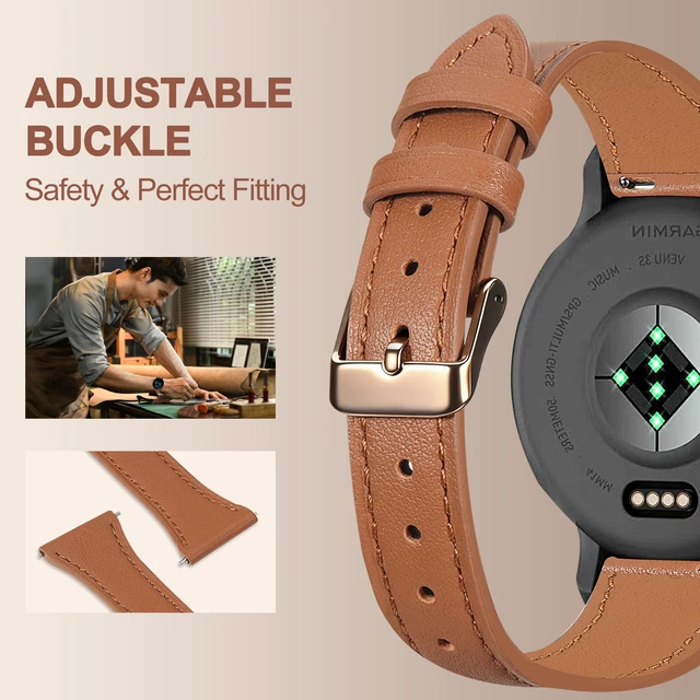 Alt view image 3 of 7 - 18mm Slim Leather Band Compatible with Garmin Venu 3S/Venu 4 41mm/Venu 2S, 2 Pack Leather Band Slim Thin Strap for Vivoactive 4S/Vivomove 3S/Forerunner 255S/Forerunner 265S Women