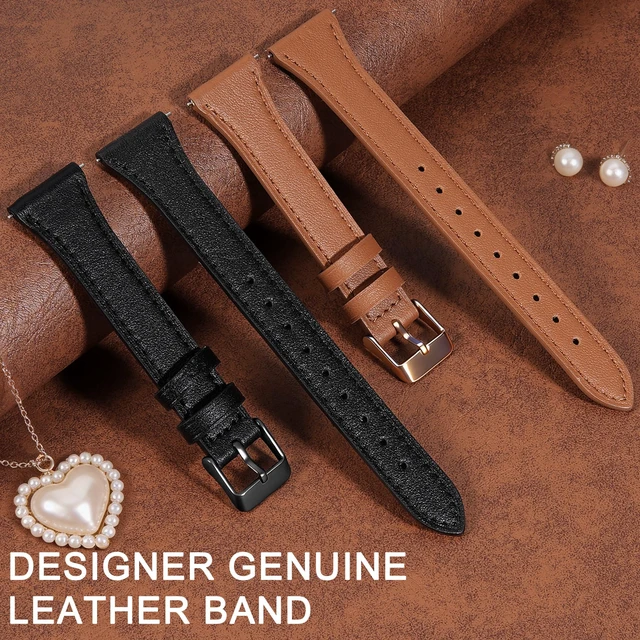 Alt view image 4 of 7 - 18mm Slim Leather Band Compatible with Garmin Venu 3S/Venu 4 41mm/Venu 2S, 2 Pack Leather Band Slim Thin Strap for Vivoactive 4S/Vivomove 3S/Forerunner 255S/Forerunner 265S Women
