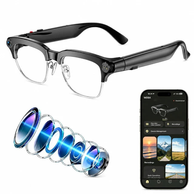 Main image of AI Smart Glasses with Camera and Bluetooth,8MP HD Video Record Glasses 300mAh Battery,AI Voice Assistant,Real-TimeTranslation AI Object Recognition,Camera Glasses for Men and Women,Travel, Work