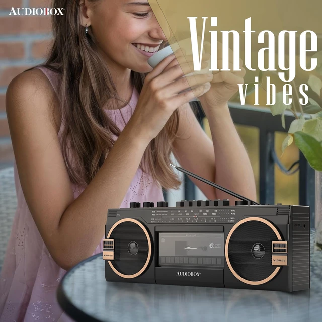 Alt view image 3 of 7 - Retrobox Bluetooth Speaker with AM/FM/SW Radio, Black MP3 Playback, USB & SD Card Support, 3.5mm Jack, Built-In Boombox Speaker, Cassette Player, Stereo Sound, Portable Design