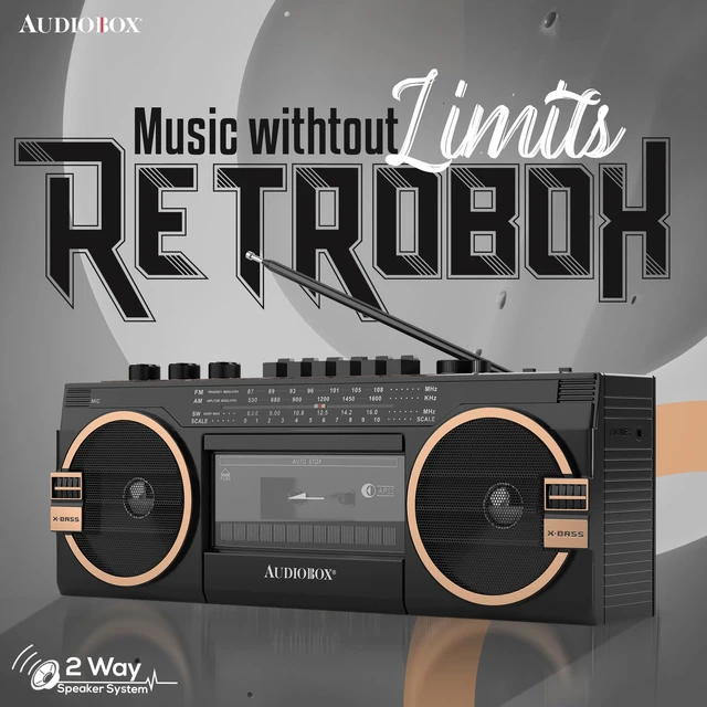 Alt view image 2 of 7 - Retrobox Bluetooth Speaker with AM/FM/SW Radio, Black MP3 Playback, USB & SD Card Support, 3.5mm Jack, Built-In Boombox Speaker, Cassette Player, Stereo Sound, Portable Design