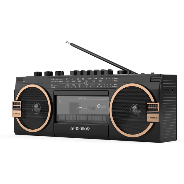 Alt view image 7 of 7 - Retrobox Bluetooth Speaker with AM/FM/SW Radio, Black MP3 Playback, USB & SD Card Support, 3.5mm Jack, Built-In Boombox Speaker, Cassette Player, Stereo Sound, Portable Design
