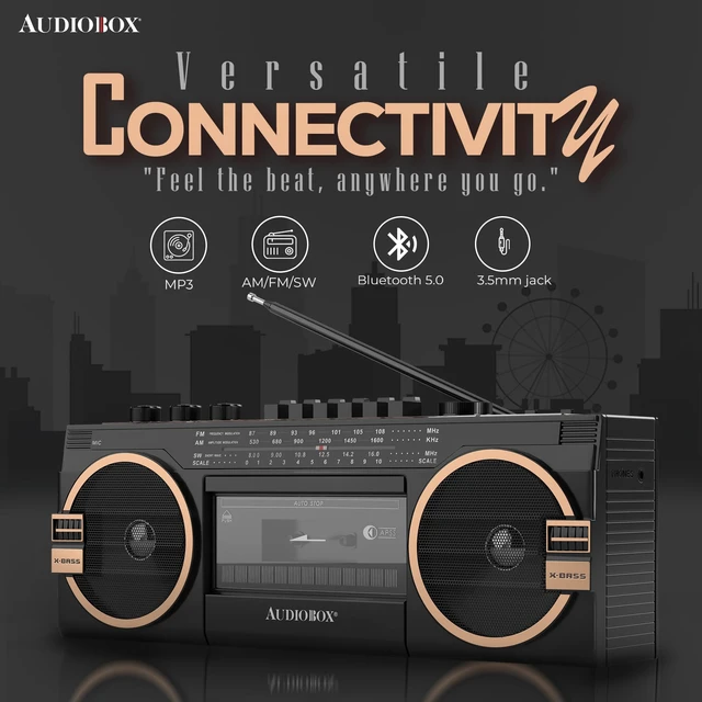 Alt view image 4 of 7 - Retrobox Bluetooth Speaker with AM/FM/SW Radio, Black MP3 Playback, USB & SD Card Support, 3.5mm Jack, Built-In Boombox Speaker, Cassette Player, Stereo Sound, Portable Design