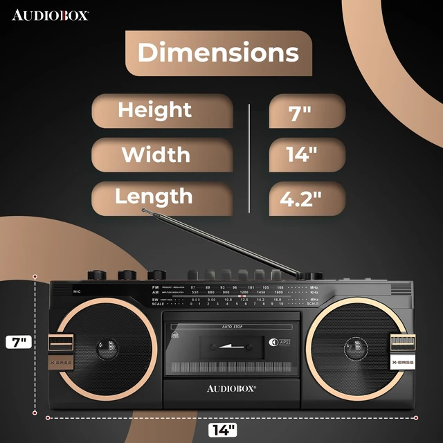 Alt view image 5 of 7 - Retrobox Bluetooth Speaker with AM/FM/SW Radio, Black MP3 Playback, USB & SD Card Support, 3.5mm Jack, Built-In Boombox Speaker, Cassette Player, Stereo Sound, Portable Design
