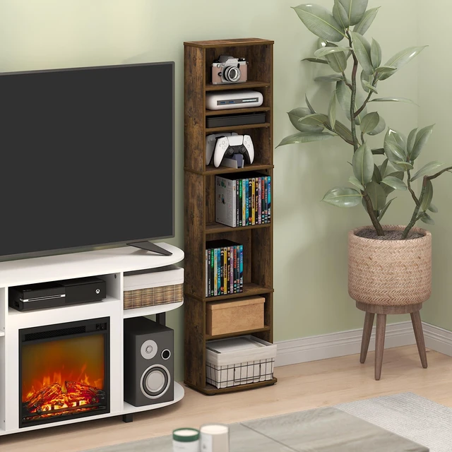 Main image of Jaya DVD Shelf, 8-Tier Tall Narrow CD Rack, Amber Oak Media Shelf with Adjustable Shelves, Storage Cabinets for CD Bluray Game Disc, Easy Assembly, for Living Room, Home Office