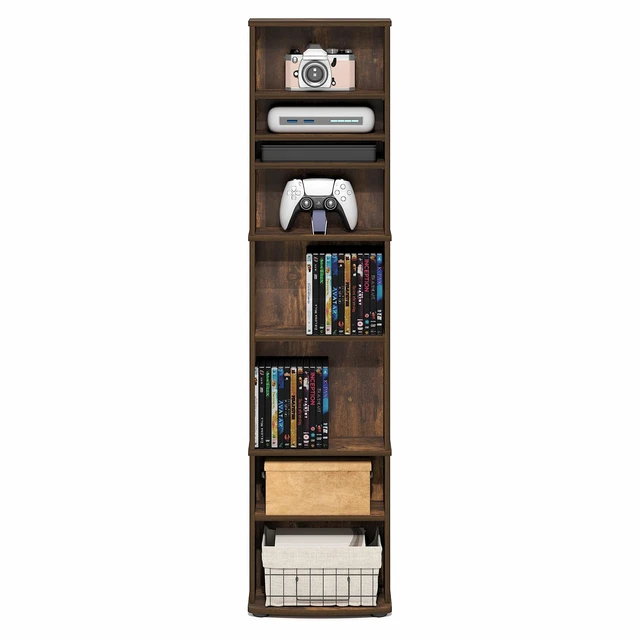 Alt view image 6 of 7 - Jaya DVD Shelf, 8-Tier Tall Narrow CD Rack, Amber Oak Media Shelf with Adjustable Shelves, Storage Cabinets for CD Bluray Game Disc, Easy Assembly, for Living Room, Home Office