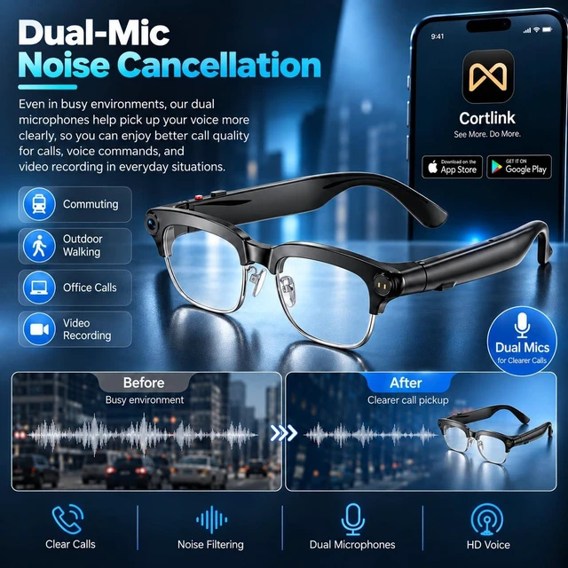 Alt view image 5 of 7 - AI Smart Glasses with Camera and Bluetooth,8MP HD Video Record Glasses 300mAh Battery,AI Voice Assistant,Real-TimeTranslation AI Object Recognition,Camera Glasses for Men and Women,Travel, Work