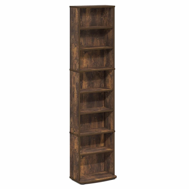 Alt view image 7 of 7 - Jaya DVD Shelf, 8-Tier Tall Narrow CD Rack, Amber Oak Media Shelf with Adjustable Shelves, Storage Cabinets for CD Bluray Game Disc, Easy Assembly, for Living Room, Home Office