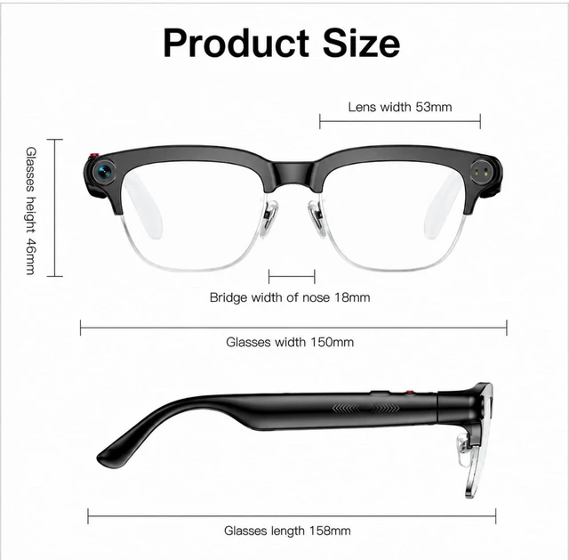 Alt view image 7 of 7 - AI Smart Glasses with Camera and Bluetooth,8MP HD Video Record Glasses 300mAh Battery,AI Voice Assistant,Real-TimeTranslation AI Object Recognition,Camera Glasses for Men and Women,Travel, Work