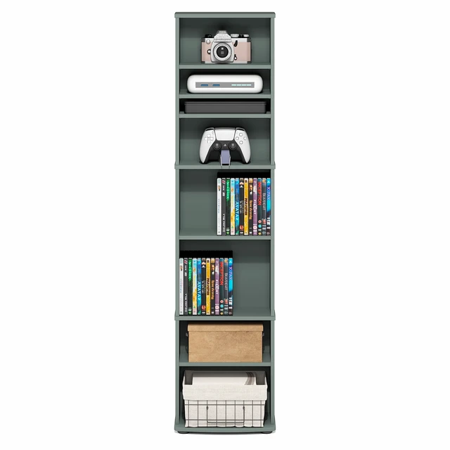 Alt view image 6 of 7 - Jaya DVD Shelf, 8-Tier Tall Narrow CD Rack, Light Sage Media Shelf with Adjustable Shelves, Storage Cabinets for CD Bluray Game Disc, Easy Assembly, for Living Room, Home Office