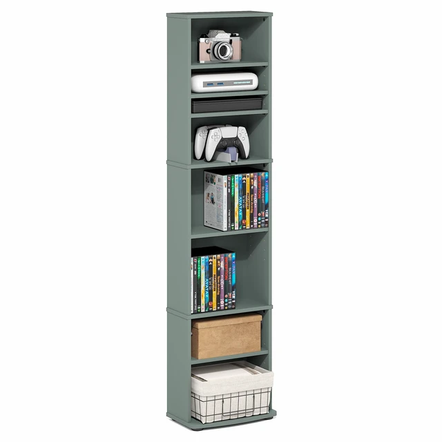 Alt view image 5 of 7 - Jaya DVD Shelf, 8-Tier Tall Narrow CD Rack, Light Sage Media Shelf with Adjustable Shelves, Storage Cabinets for CD Bluray Game Disc, Easy Assembly, for Living Room, Home Office