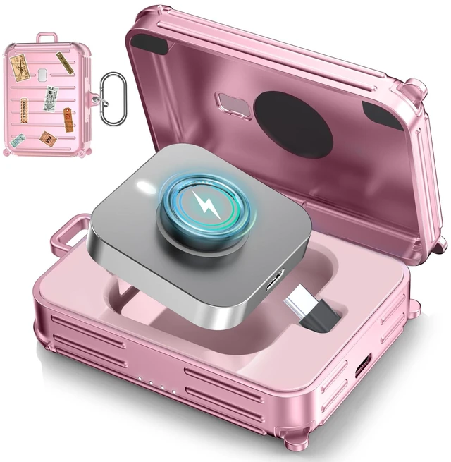 Main image of Funny Suitcase Charging Case for Oura Ring Gen 5/4/3 Charger, 1000mAh Portable Travel Power Station Fits All-Sized Oura Ring 5/4/3, 30-Day Runtime (Official Charger NOT Included) (Pink)