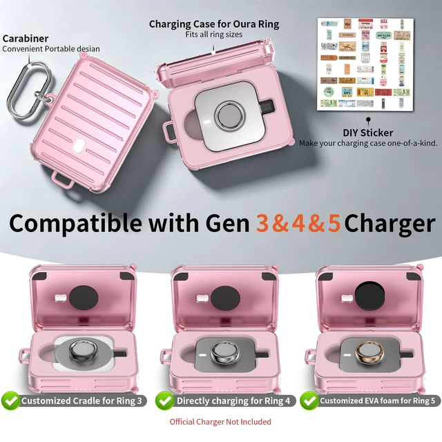 Alt view image 2 of 6 - Funny Suitcase Charging Case for Oura Ring Gen 5/4/3 Charger, 1000mAh Portable Travel Power Station Fits All-Sized Oura Ring 5/4/3, 30-Day Runtime (Official Charger NOT Included) (Pink)