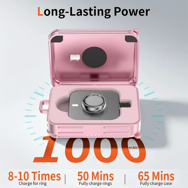 Alt view image 3 of 6 - Funny Suitcase Charging Case for Oura Ring Gen 5/4/3 Charger, 1000mAh Portable Travel Power Station Fits All-Sized Oura Ring 5/4/3, 30-Day Runtime (Official Charger NOT Included) (Pink)