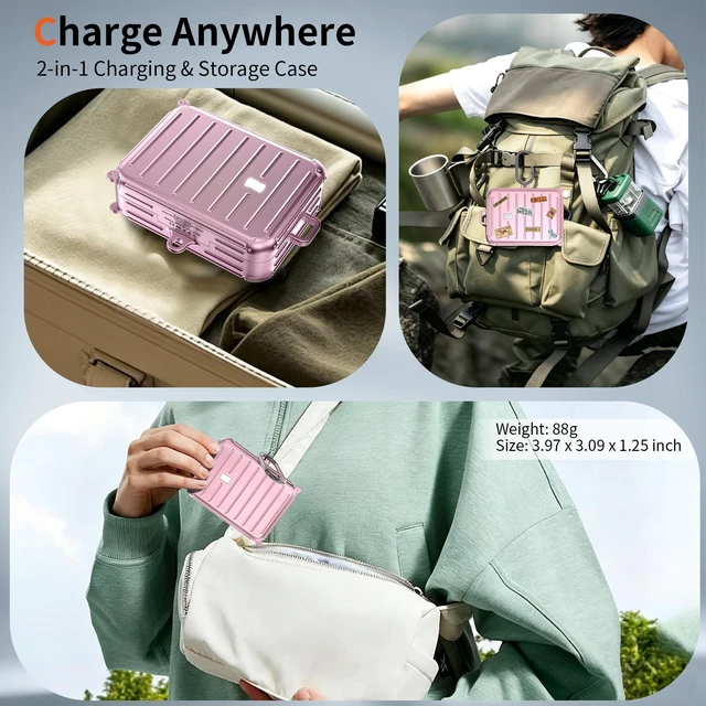 Alt view image 6 of 6 - Funny Suitcase Charging Case for Oura Ring Gen 5/4/3 Charger, 1000mAh Portable Travel Power Station Fits All-Sized Oura Ring 5/4/3, 30-Day Runtime (Official Charger NOT Included) (Pink)