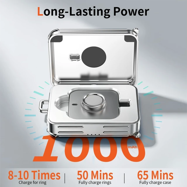Alt view image 3 of 6 - Funny Suitcase Charging Case for Oura Ring Gen 5/4/3 Charger, 1000mAh Portable Travel Power Station Fits All-Sized Oura Ring 5/4/3, 30-Day Runtime (Official Charger NOT Included) (Silver)