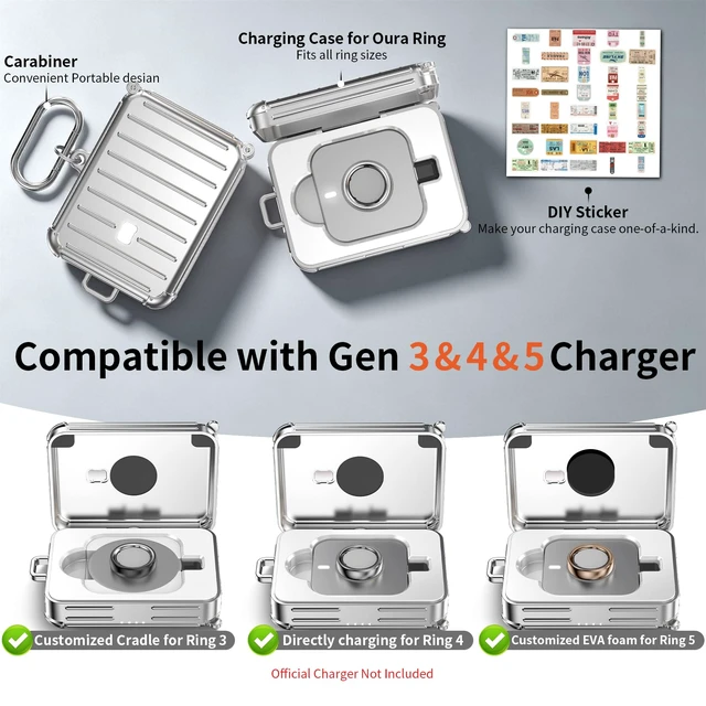 Alt view image 2 of 6 - Funny Suitcase Charging Case for Oura Ring Gen 5/4/3 Charger, 1000mAh Portable Travel Power Station Fits All-Sized Oura Ring 5/4/3, 30-Day Runtime (Official Charger NOT Included) (Silver)