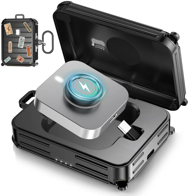 Main image of Funny Suitcase Charging Case for Oura Ring Gen 5/4/3 Charger, 1000mAh Portable Travel Power Station Fits All-Sized Oura Ring 5/4/3, 30-Day Runtime (Official Charger NOT Included) (Black)