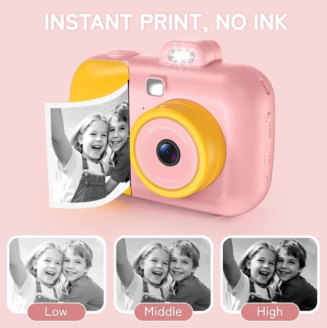 Alt view image 3 of 7 - Instant Camera for Kids with Print Paper, 1080P HD Kids Camera Instant Print with 32GB SD Card, Girls Toys for Ages 5-7, Birthday Gifts for 5 6 7 8 9 Year Old Girls