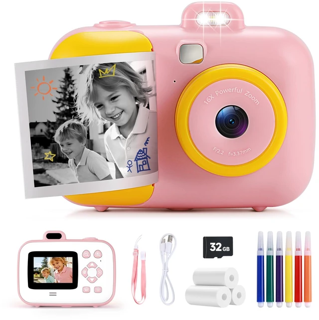 Main image of Instant Camera for Kids with Print Paper, 1080P HD Kids Camera Instant Print with 32GB SD Card, Girls Toys for Ages 5-7, Birthday Gifts for 5 6 7 8 9 Year Old Girls