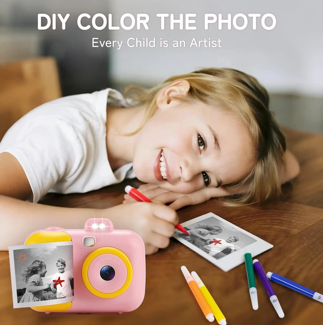 Alt view image 4 of 7 - Instant Camera for Kids with Print Paper, 1080P HD Kids Camera Instant Print with 32GB SD Card, Girls Toys for Ages 5-7, Birthday Gifts for 5 6 7 8 9 Year Old Girls