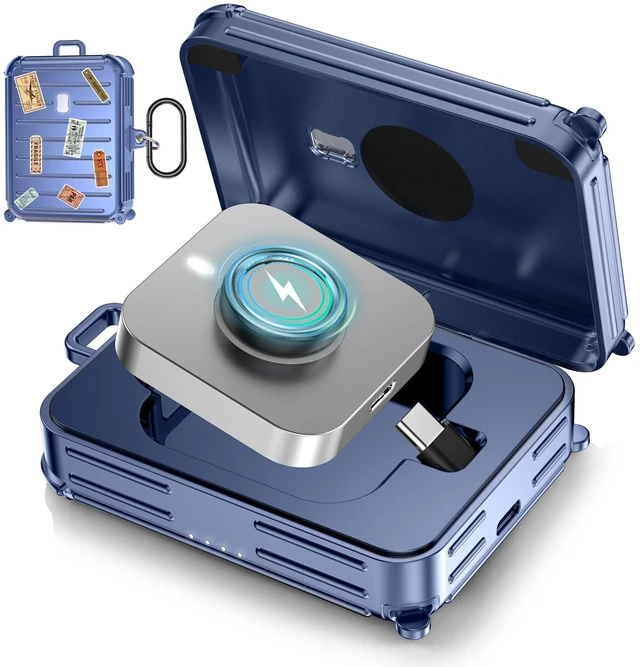 Main image of Funny Suitcase Charging Case for Oura Ring Gen 5/4/3 Charger, 1000mAh Portable Travel Power Station Fits All-Sized Oura Ring 5/4/3, 30-Day Runtime (Official Charger NOT Included) (Blue)