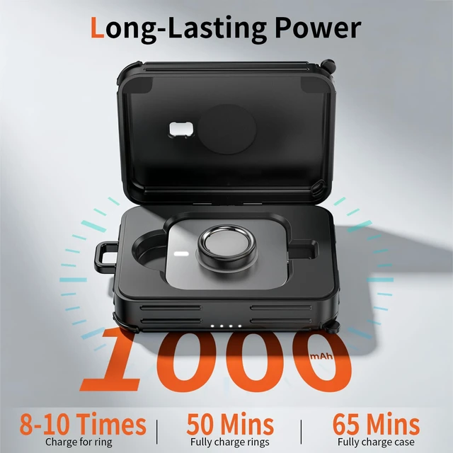Alt view image 3 of 6 - Funny Suitcase Charging Case for Oura Ring Gen 5/4/3 Charger, 1000mAh Portable Travel Power Station Fits All-Sized Oura Ring 5/4/3, 30-Day Runtime (Official Charger NOT Included) (Black)