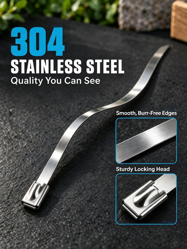 Alt view image 5 of 7 - Metal Zip Ties Heavy Duty 11.8 Inch 304 Stainless Steel Cable Tie 100 Pcs All-Weather Fastener Straps for Chain Link Fence, Exhaust Wrap & Outdoor Wire Mesh