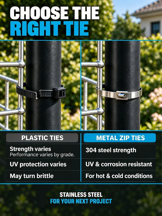 Alt view image 7 of 7 - Metal Zip Ties Heavy Duty 11.8 Inch 304 Stainless Steel Cable Tie 100 Pcs All-Weather Fastener Straps for Chain Link Fence, Exhaust Wrap & Outdoor Wire Mesh