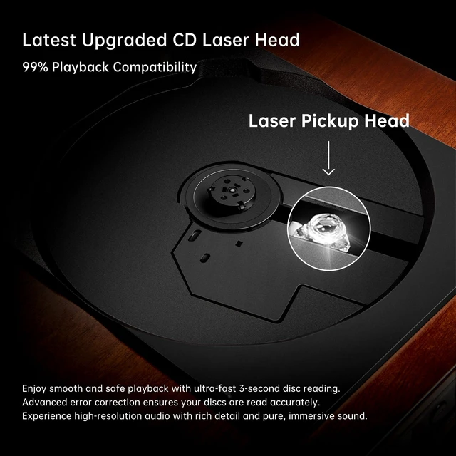 Alt view image 6 of 7 - Retro CD Player for Home with Bluetooth, Speakers, Remote Control Clear Stereo Sound, Bluetooth Streaming, CD Playback, USB Input, Easy Use, Retro Wooden Design, Home Decor & Thoughtful Gift