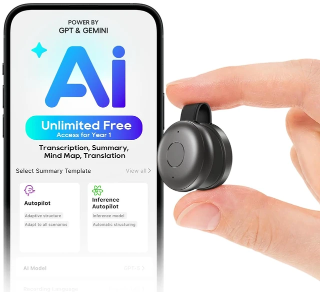 Main image of AI Voice Recorder, Wearable AI Note Taker, Transcribe & Summarize Coin-Sized Magnetic AI Note Taker for Meetings, Interviews & Team Collaboration, 118 Languages, App Control, USB-C Charging